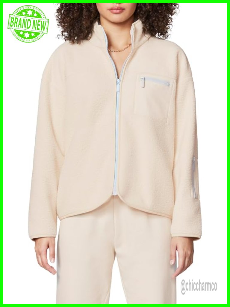 Fleece Zip Jacket, Box Fit, Enamel Zipper, Patch Pockets, Long Sleeve, Machine